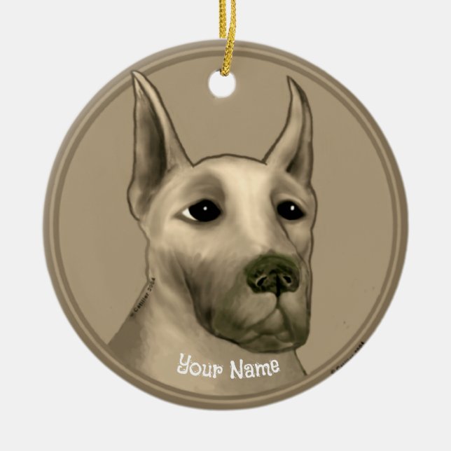 Great Dane custom name Ceramic Tree Decoration (Front)