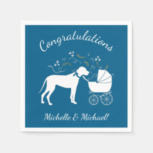 Great Dane Dog Baby Shower Puppy Blue Boy Napkin