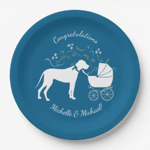 Great Dane Dog Baby Shower Puppy Blue Boy Paper Plate