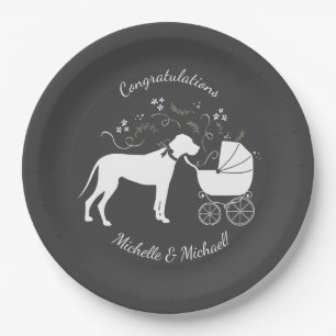 Great Dane Dog Baby Shower Puppy Grey Paper Plate