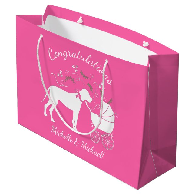 Great Dane Dog Baby Shower Puppy Pink Girl Large Gift Bag (Back Angled)