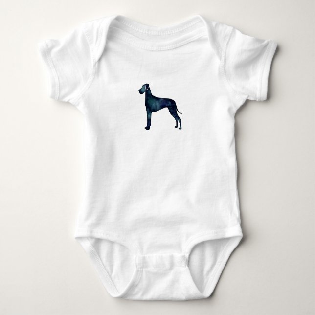 Great Dane  Dog Black Watercolor Silhouette Baby Bodysuit (Front)