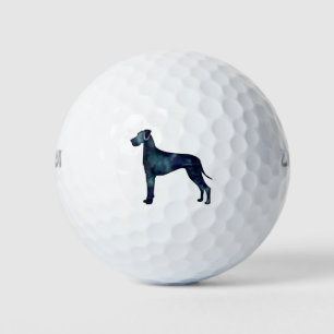 Great Dane  Dog Black Watercolor Silhouette Golf Balls