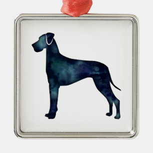 Great Dane Dog Black Watercolor Silhouette Metal Tree Decoration