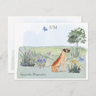 Great Dane Dog Butterfly Monogram and Name   Card