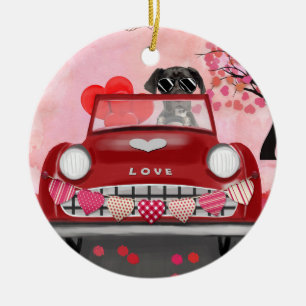 Great Dane Dog Car with Hearts Valentine's Ceramic Tree Decoration