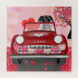 Great Dane Dog Car with Hearts Valentine's  Jigsaw Puzzle