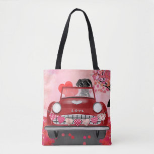 Great Dane Dog Car with Hearts Valentine's  Tote Bag