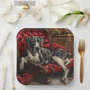 Great Dane Dog Christmas Festive Paper Plate