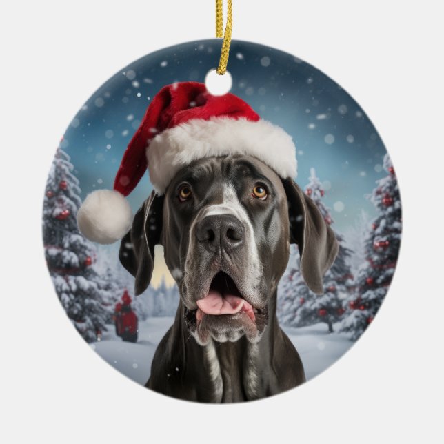 Great Dane Dog Christmas Keepsake Ceramic Tree Decoration (Front)