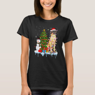 Great Dane Dog Costume Santa Lights Hat In Snow Ch T-Shirt