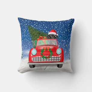 Great Dane Dog Driving Car In Snow Christmas Cushion