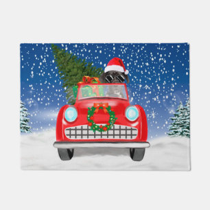 Great Dane Dog Driving Car In Snow Christmas Doormat