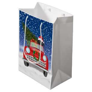 Great Dane Dog Driving Car In Snow Christmas  Medium Gift Bag