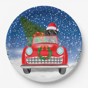 Great Dane Dog Driving Car In Snow Christmas   Paper Plate