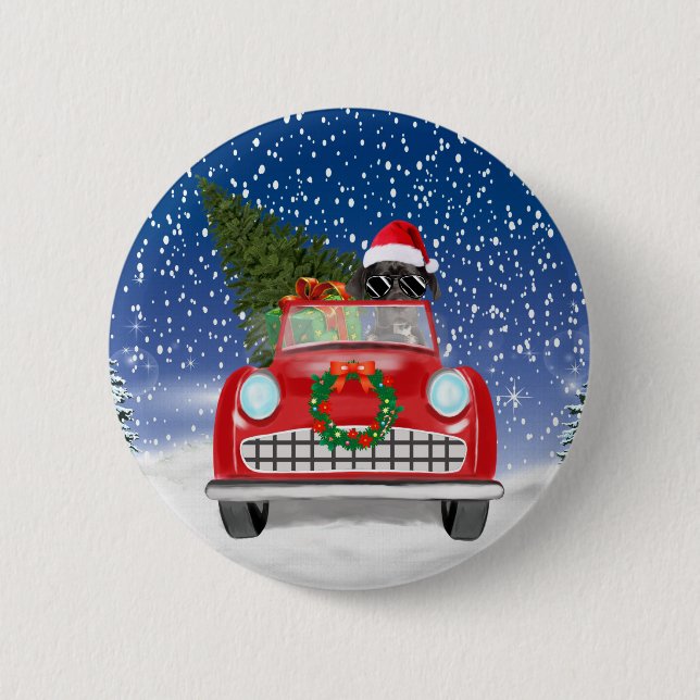 Great Dane Dog Driving Car In Snow Christmas  Thro 6 Cm Round Badge (Front)