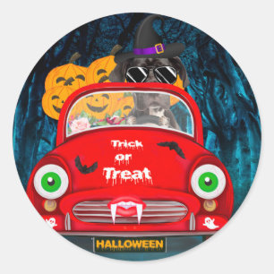 Great Dane Dog Driving Car Scary Halloween Classic Round Sticker