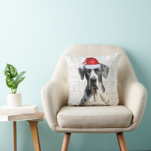 Great Dane Dog Funny Watercolor Christmas Cushion