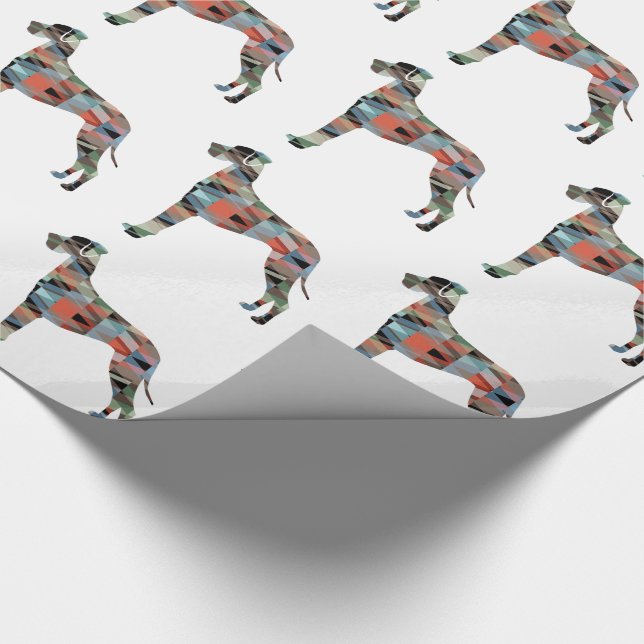 Great Dane Dog Geometric Silhouette Plaid Wrapping Paper (Corner)
