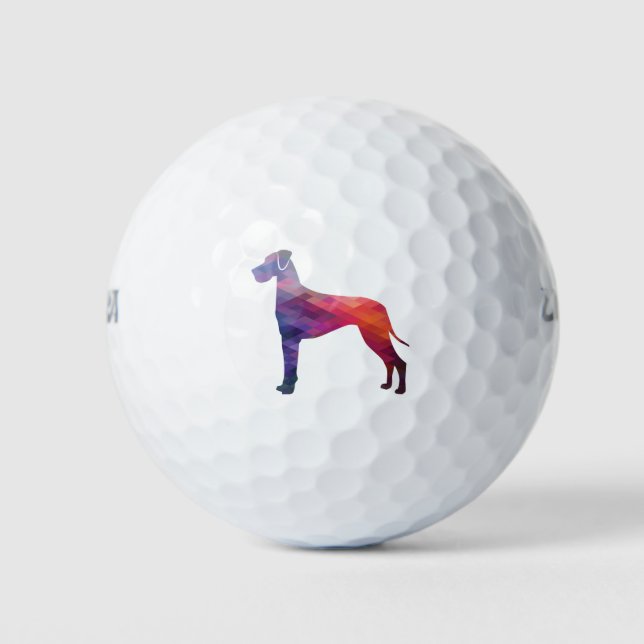 Great Dane Dog Geometric Silhouette Purple Golf Balls (Front)