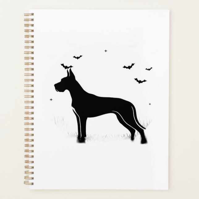 Great Dane Dog  Halloween Moon Silhouette Classic  Planner (Front)