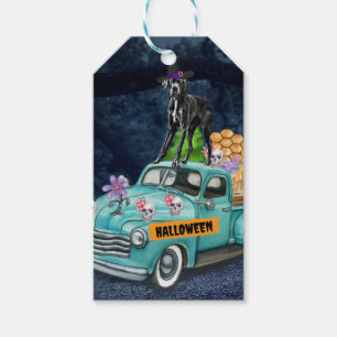 Great Dane Dog Halloween Truck Scary Night Gift Tags