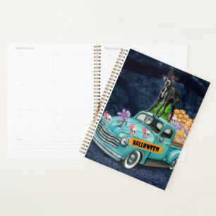 Great Dane Dog Halloween Truck Scary Night Planner