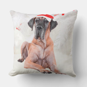 Great Dane Dog Hat Merry Christmas Cushion