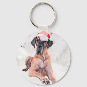 Great Dane Dog Hat Merry Christmas Key Ring