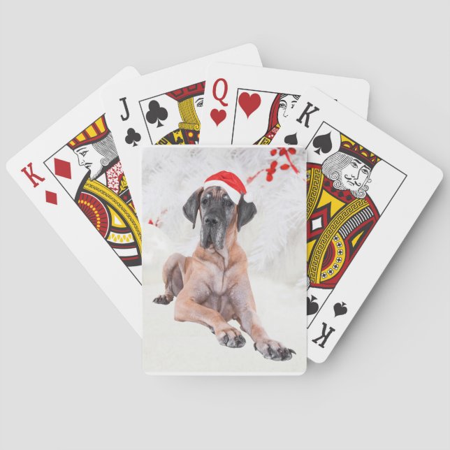 Great Dane Dog Hat Merry Christmas Playing Cards (Back)