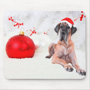 Great Dane Dog Hat Merry Christmas Red Ornament Mouse Pad