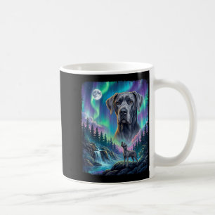 Great dane dog howling northern lights aurora moon coffee mug