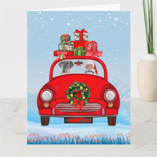 Great Dane Dog In Car With Santa Claus  Card