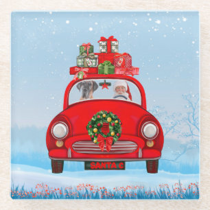 Great Dane Dog In Car With Santa Claus  Glass Coaster