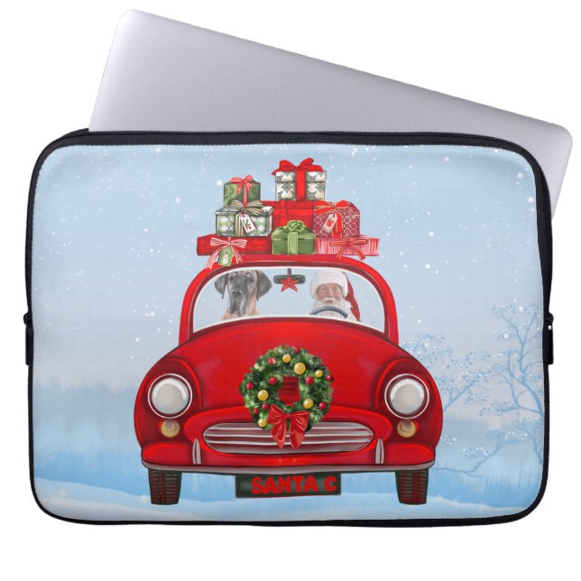 Great Dane Dog In Car With Santa Claus  Laptop Sleeve (Front)