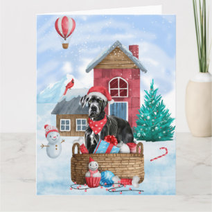 Great Dane Dog In snow Christmas Dog House  Card