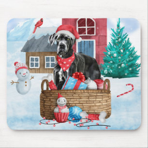 Great Dane Dog In snow Christmas Dog House  Mouse Pad