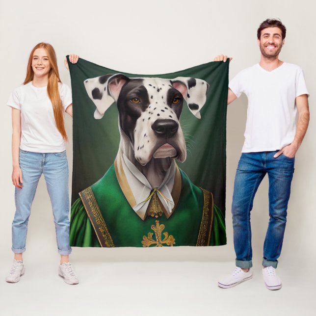 Great Dane Dog in St. Patrick's Day Dress Fleece Blanket (In Situ)