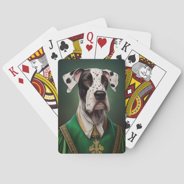 Great Dane Dog in St. Patrick's Day Dress Playing Cards (Back)