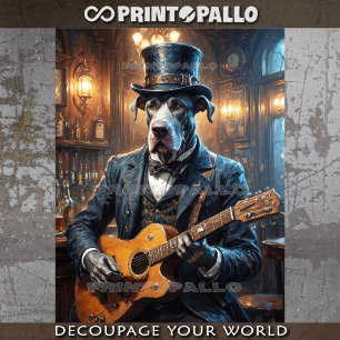 Great Dane dog in victorian dress and guitar -  Tissue Paper