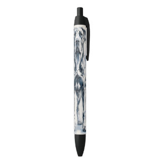 Great Dane Dog, modern lined illustration Blue Ink Pen