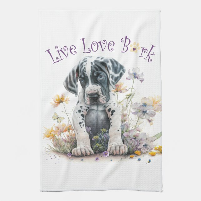 Great Dane Dog Mum Floral Tea Towel (Vertical)