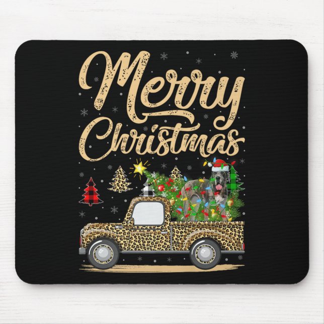 Great Dane Dog On Christmas Tree Leopard Truck Xma Mouse Pad (Front)