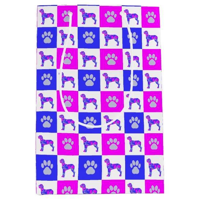 Great Dane Dog & Paw Crazy Hot Pink & Blue Medium Gift Bag (Front)