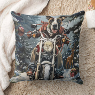 Great Dane Dog Riding Motorcycle Christmas Cushion
