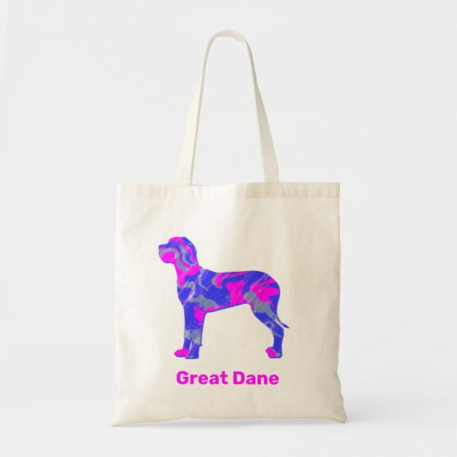 Great Dane Dog Silhouette Crazy Hot Pink Tote Bag (Front)