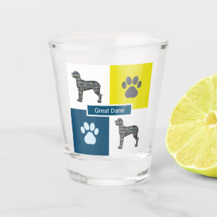 Great Dane Dog Silhouette & Paw Y&B Grid Shot Glass