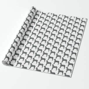Great Dane Dog Silhouette Y&B Grid White Wrapping Paper