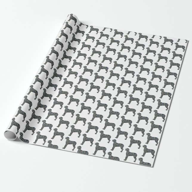 Great Dane Dog Silhouette Y&B Grid White Wrapping Paper (Unrolled)