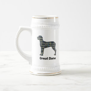 Great Dane Dog Silhouette Yellow & Black Grid Line Beer Stein